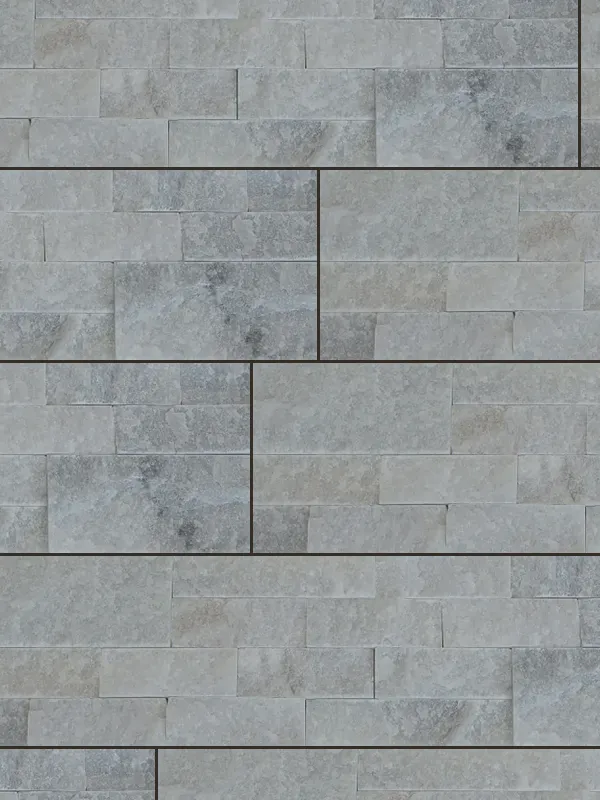 Glacier White 6x24 split face ledger panel wall