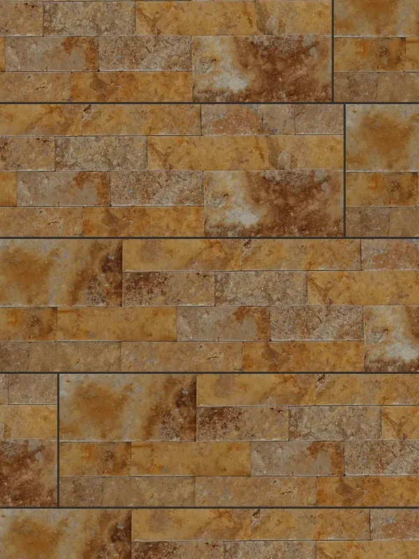 Gold 6x24 split face ledger panel wall